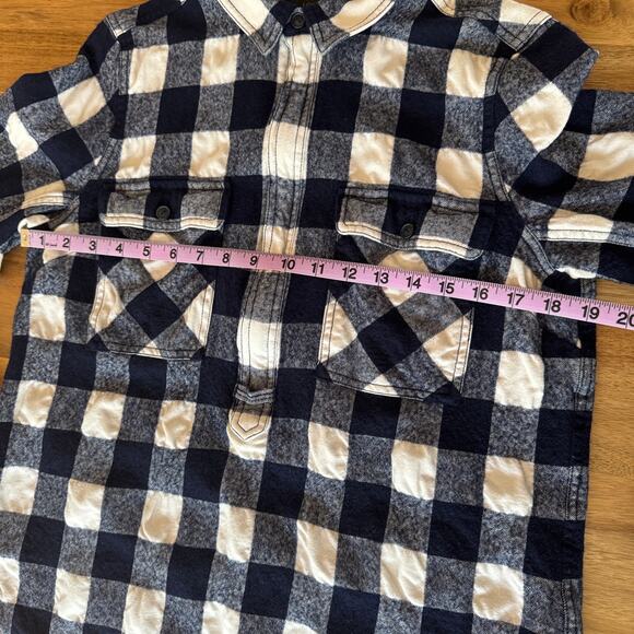 J Crew Plaid Flannel Half Zip Pullover Top Medium Buffalo Check Navy Blue White - Picture 10 of 14